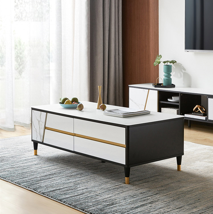Light Luxury Simple Coffee Table TV Cabinet Modern Living Room, Marbled Toughened Glasstv Cabinet/TV Stand