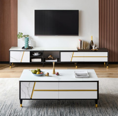 Light Luxury Simple Coffee Table TV Cabinet Modern Living Room, Marbled Toughened Glasstv Cabinet/TV Stand