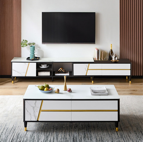 Light Luxury Simple Coffee Table TV Cabinet Modern Living Room, Marbled Toughened Glasstv Cabinet/TV Stand
