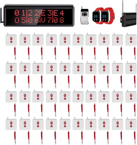 Caregiver Pager Wireless Pager System 1600+ Feet Nurse Alert System for Elderly Disabled Patient 1 Host Display/40 Call Buttons/2 Watch Pagers/1 Signal Amplifier (40 Call Buttons)