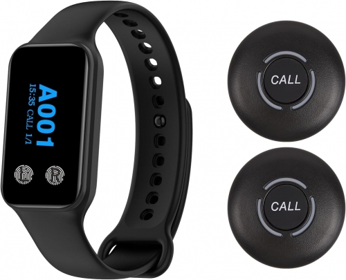 Wireless Restaurant Pager System with 1 Waterproof Watch Pager and 2 Call Buttons (2 N1 Buttons)