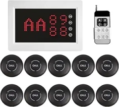 Wireless Calling System Restaurant Pager System Caregiver Pager for Patient Nurse Alert with 1 Number Display and 10 Waterproof Call Buttons for Elderly Clinic Nursing Center Hospital