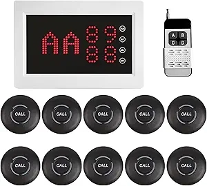Wireless Calling System Restaurant Pager System Caregiver Pager for Patient Nurse Alert with 1 Number Display and 10 Waterproof Call Buttons for Elderly Clinic Nursing Center Hospital