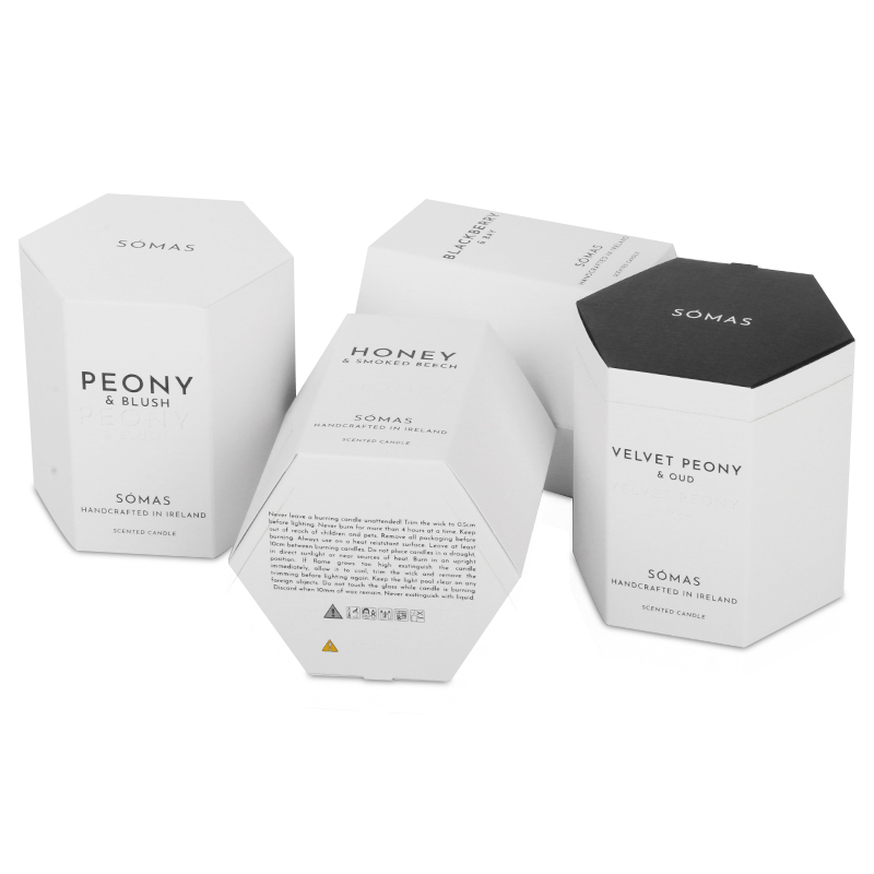 Venta al por mayor de lujo moda blanco Color vela hexagón caja de papel para cosméticos