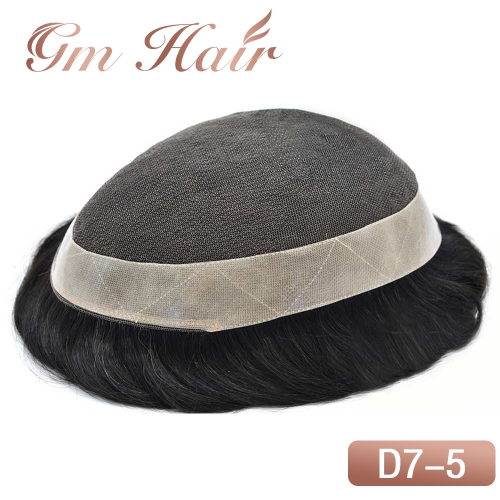 GM Hairpiece Hair Replacement System For Men French Lace with PU Coated Mens Hairpieces Center Lace Human Mens Toupee