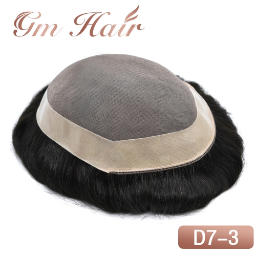 GM Hairpiece Durable Monofilament with PU Coated Mens hairpieces Human Hair Systems For Men Folded Lace Front Natural Hairline Hair Replacement System