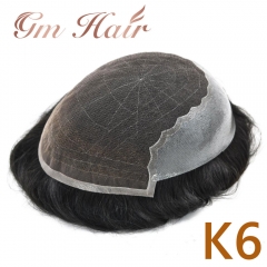 GM Hairpiece Mens Toupee French Lace Front Poly Skin Grey Hair Systems For Men Front Bleached Knot Natural Hairline Mens Hairpieces