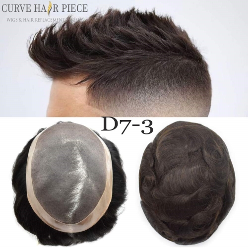 Curve Hairpiece Fine Mono Durable Mens Toupee 5x7, 8x11,9x11 inch Hairpiece 100% Human Hair Replacement System D7-3