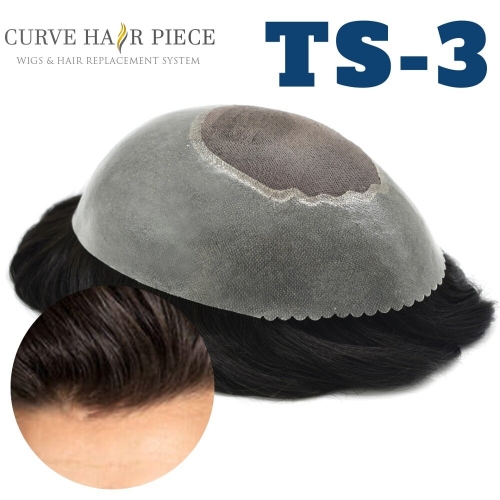 Curve Hairpiece French Lace Front Mens Toupee Poly Lace Skin Hair System Mens Hairpiece Front Bleached Knot Natural Hairline Wig TS3
