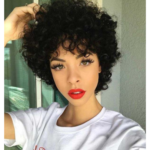 Curve Hairpiece MIKO Cheap Price All Machine-made Human Hair Afro Wigs With Bangs Kinky Curly Women's Hairpiece Natural Black Hair Color Wigs.