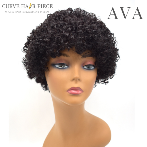 Curve Hairpiece US Women Afro Wig With Bangs Human Hair Kinky Curly Natural Black Lady Hairpiece 9 inches 100% Human Hair AVA