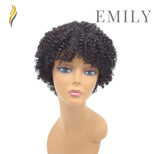 Curve Hairpiece Human Hair Afro Kinky Curly Full Cap Wig For Black Women Fashionable Off Black 8 Inches Soft Breathable Comfortable Hairpiece JMHO34