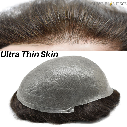 Ultra Thin Skin 0.03mm Mens Toupee Invisible Men Hair Replacement Poly Hairpiece Natural Hairline Human Hair System Brown Blonde Gray V-loop Wigs
