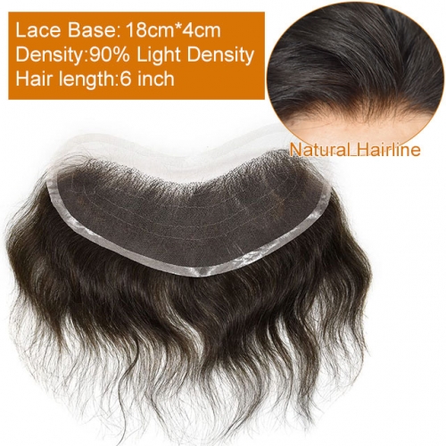Swiss Lace Mens Topper V- Shape Frontal 18CM x 4CM Indian Remy Human Hair For Receding Hairline Front Hair Loss Stock Replacement System