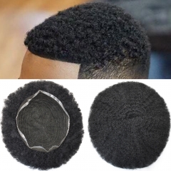 Afro Curl Toupee for Black Men Full Lace African American Gray Hair Replacement Systems Breathable All Transparent Lace Hairpiece Natural Hairline