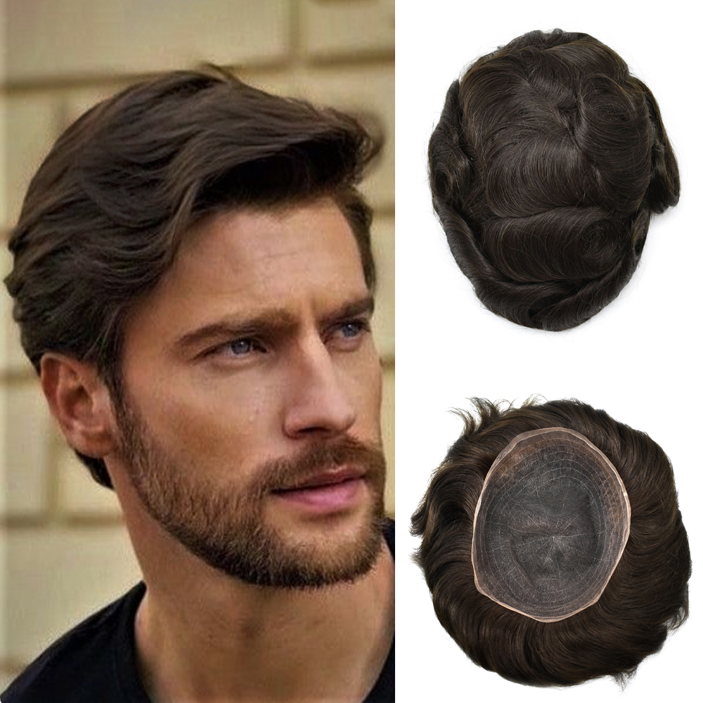 Mens Toupee Full French LACE Hairpiece Human Hair Replacement System ...
