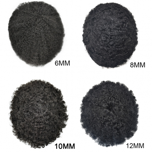 Afro Toupee For Black Men African American Afro Hair Systems Kinky Curly Weave Mens Hair Unit Brazilian Remy Human Hair Replacement Full Poly Hairpiec