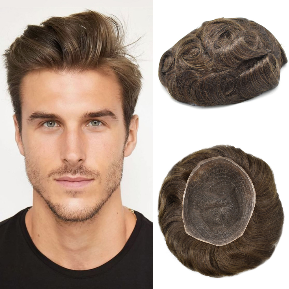 Mens Toupee Full French LACE Hairpiece Human Hair Replacement System