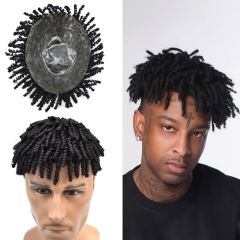 Afro Toupee Twist Kinky Curly Toupee for Black Men Short African American Mens Hair Replacement System Afro Crochet Braids Wigs 8X10" 6MM Hair Units f