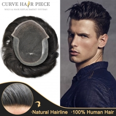 Mens Toupee Soft Swiss Lace Front Hair Replacement System Bleached Knots Mens Hair System French Lace Natural Hairline Wigs for Men BX2