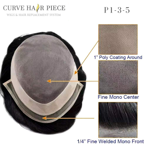 Curve Hair Toupee for Men Welded Lace Front Replacement Durable Mono Base Poly Skin Natural Hairline Hairpieces Natural Black Human Hair System