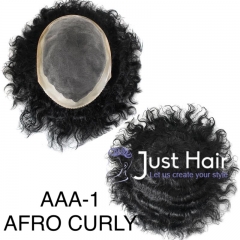 Just Hair Piece AAA-1 Afro Toupee Fine Mono Lace Curly Human Hair Poly Weave System 20MM
