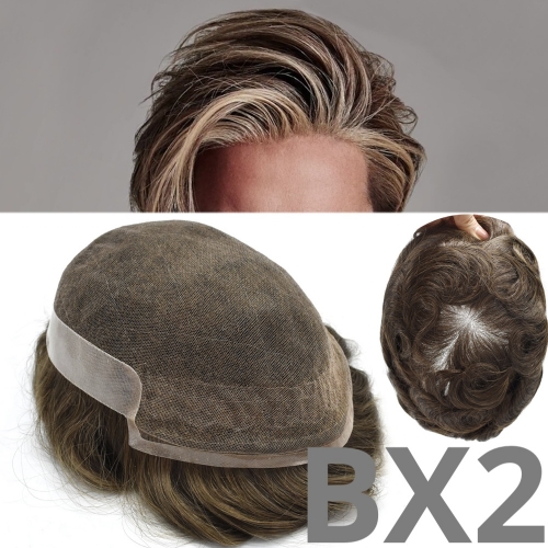 French Lace Natural Men's Toupee Breathable Hairpiece Hair Replacement System BX2