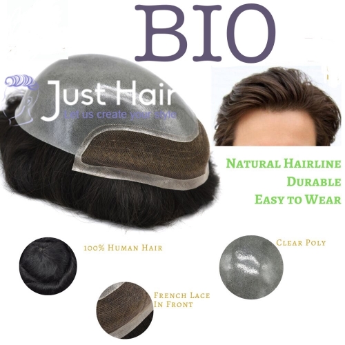 Just Hair Piece Men Toupee Hair Replacement System Bleach Knot Natural Hairline Hairpiece Thin Skin Black Human Hair Poly Toupee