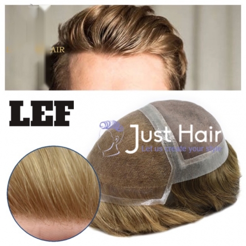 Just Hair Piece Two Base In One Men’s Human Hair Toupee Half French LaceHalf Mono Hair Pieces For Men Skin Around Hair System For Men