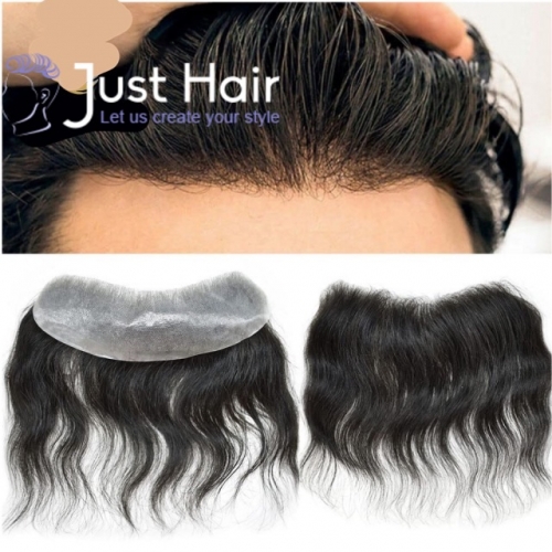 Just Hair Piece V-Shape PU Base 18CM x 4CM Thin Skin Frontal V-loop Natural Hairline Hair System 100% Light-Med Density For Receding Hairline Front Ha