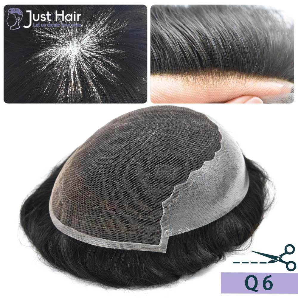 French Lace Front Men's Toupee Poly Lace Skin Hair System Men Hairpiece Front Bleached Knot Natural Hairline