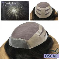 Just Hair Piece Fine Mono Men Toupee Hairpiece Poly Coating Human Hair Replacement System Oscar