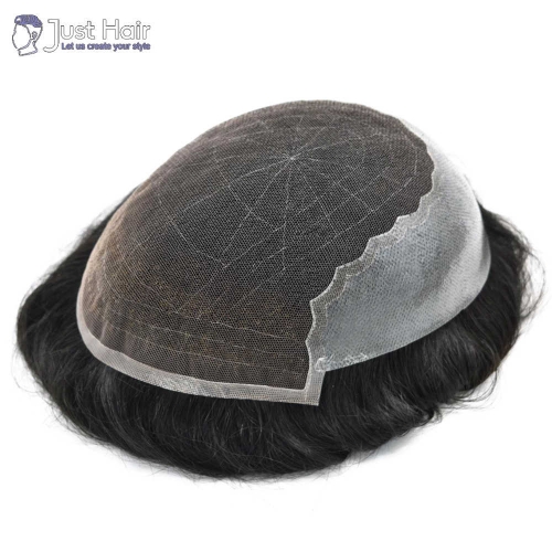 French Lace Front Men's Toupee Poly Lace Skin Hair System Men Hairpiece Front Bleached Knot Natural Hairline