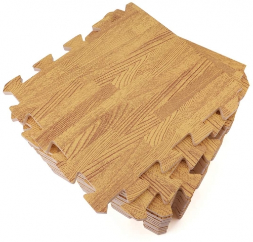 16 Pieces Printed Wood Grain Floor Tiles 3/8-Inch Thick EVA Foam Puzzle Floor Mat