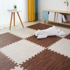 Factory Price 1cm 1.2cm 2cm and 2.5cm Printed Wood Grain Interlocking Floor Tiles EVA Foam Grey Puzzle Floor Mat with Borders