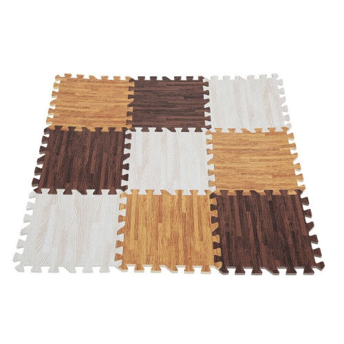 Factory Price 1cm 1.2cm 2cm and 2.5cm Printed Wood Grain Interlocking Floor Tiles EVA Foam Grey Puzzle Floor Mat with Borders