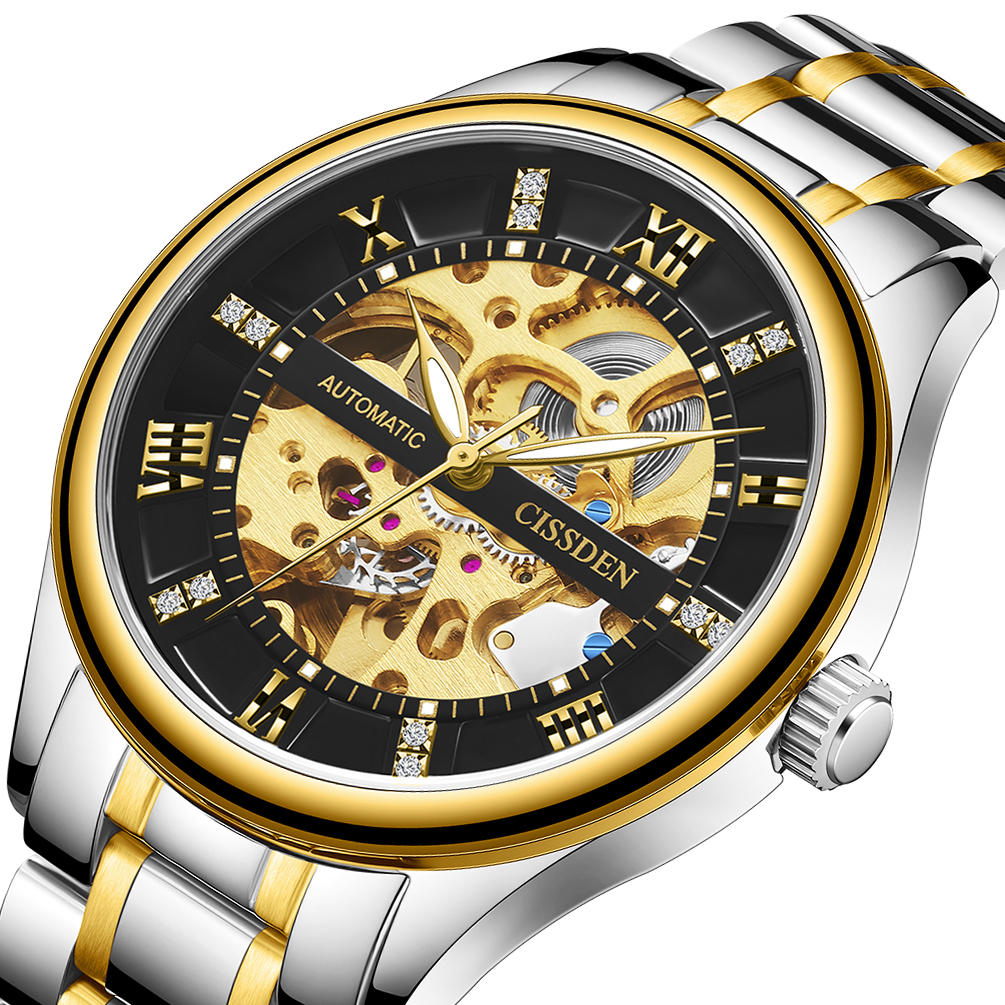 CISSDEN Skeleton Men's Automatic Watches full Steel Luxury Waterproof ...