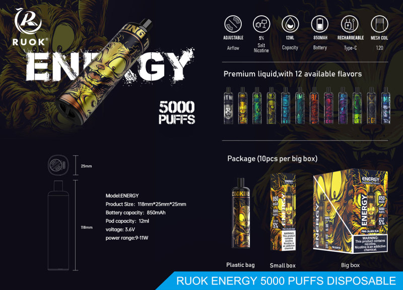 RUOK Energy Disposable Vape 5000 Puffs Rechargeable