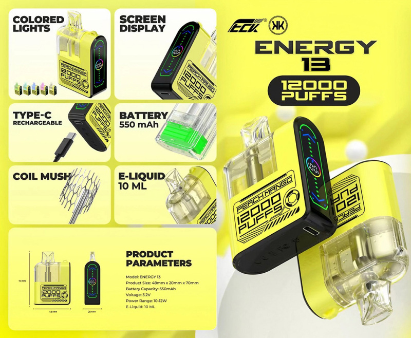 KK Energy 13 Disposable Box Vape 12000 Puffs with Color Lights