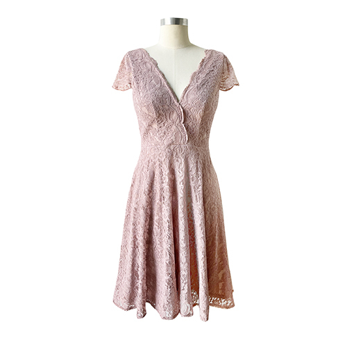 Fashion Pink Color V-neck women's Dress