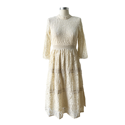 Fashion High Waist Party Dress Long Sleeves Lace Dress