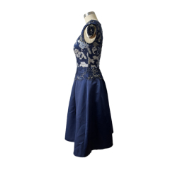 Summer Dark Blue Waist Slim Design Sleeveless Lace Dress