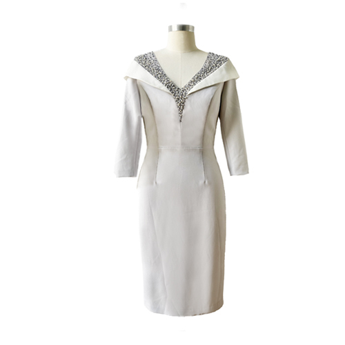 White V Neck Slim Waist Midi Fashion Hip Professional Dress