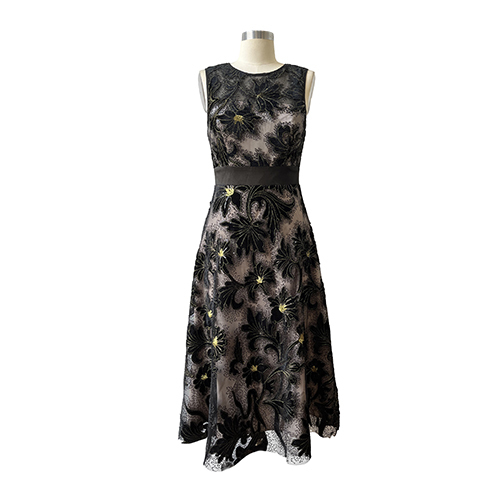Elegant Black Party Dress Floral-print Party Evening Dress Women