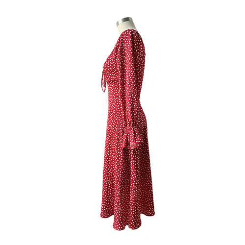 Red Female Summer Floral Print Bow Suspender Dress