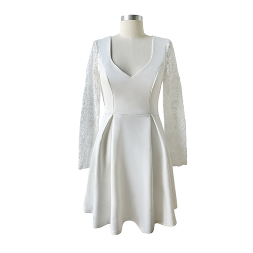 Fashion Casual Slim Long Sleeves White Lace Dress