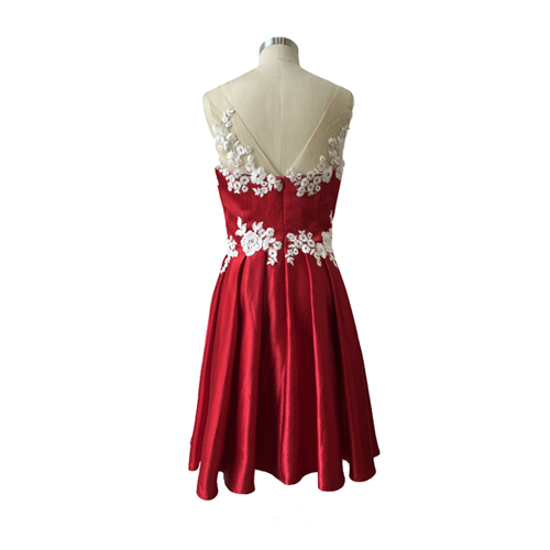 Tulle Formal Wear Knee Length Custom Made Red Lace Dresses