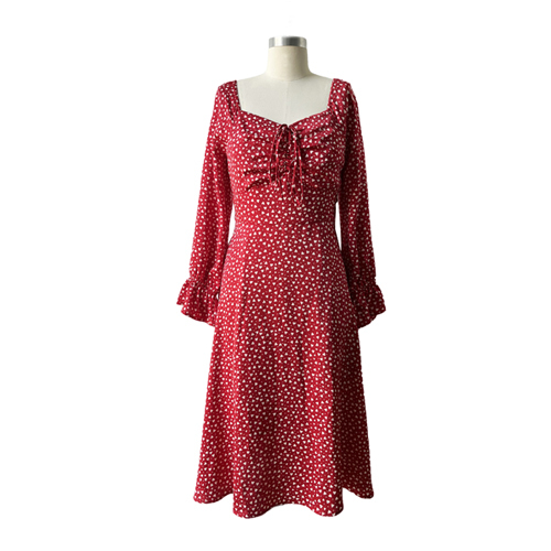 Red Female Summer Floral Print Bow Suspender Dress
