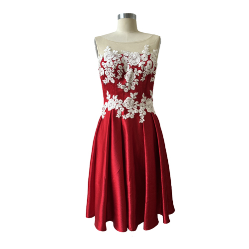 Tulle Formal Wear Knee Length Custom Made Red Lace Dresses