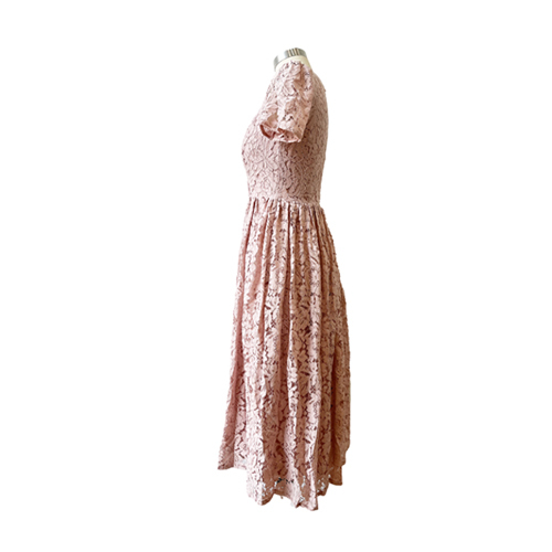 Fashion Pink Lace Midi Dress V neck Elegant Lady Dress